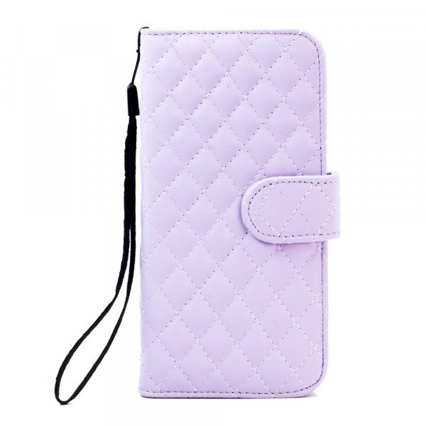Wholesale Samsung Galaxy S6 Quilted Flip Leather Wallet Case with Strap (Purple)
